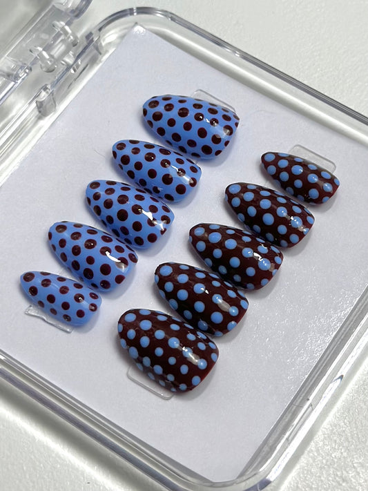 Blue and  Brown Polka Dot Set