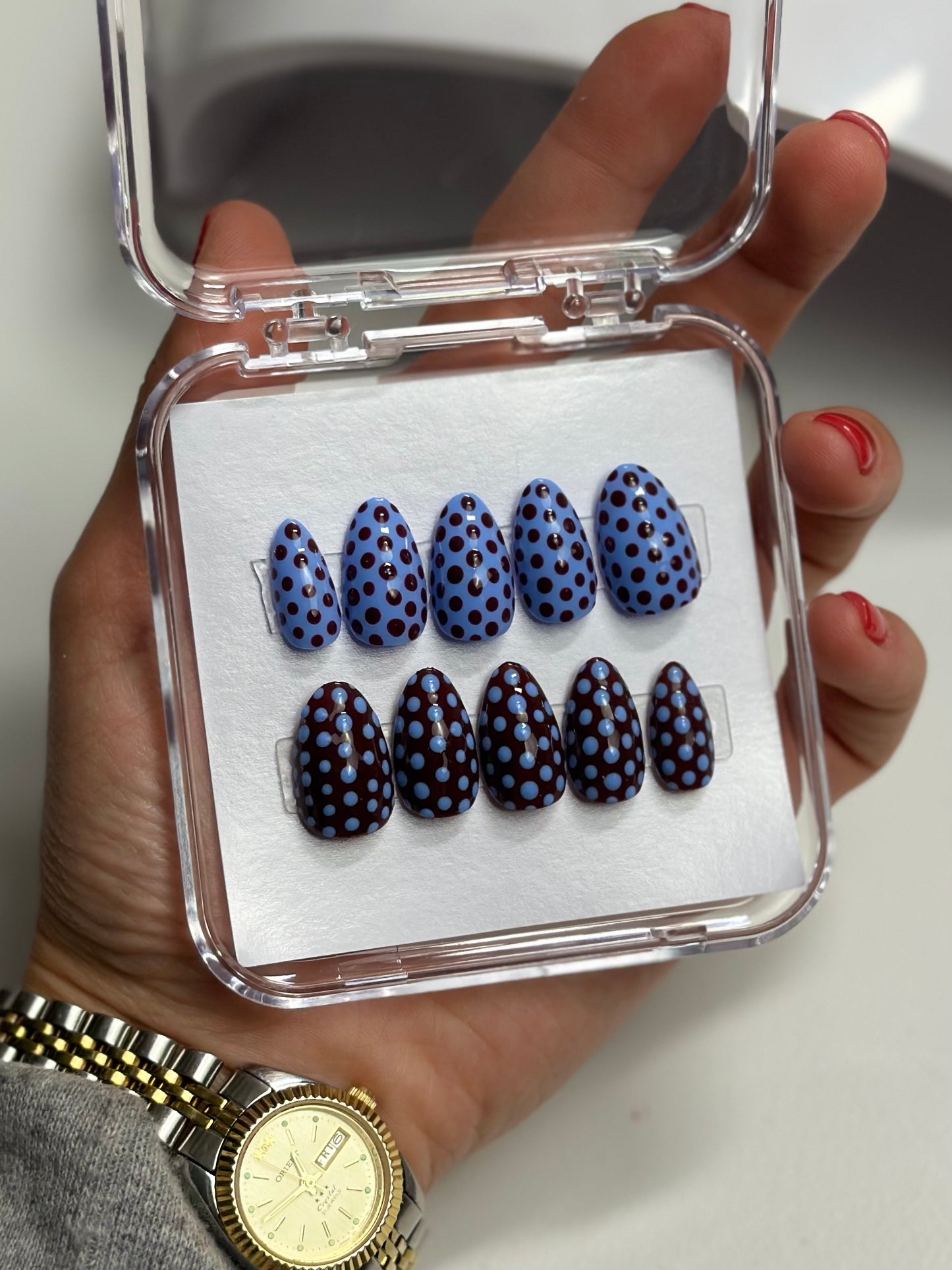 Blue and  Brown Polka Dot Set
